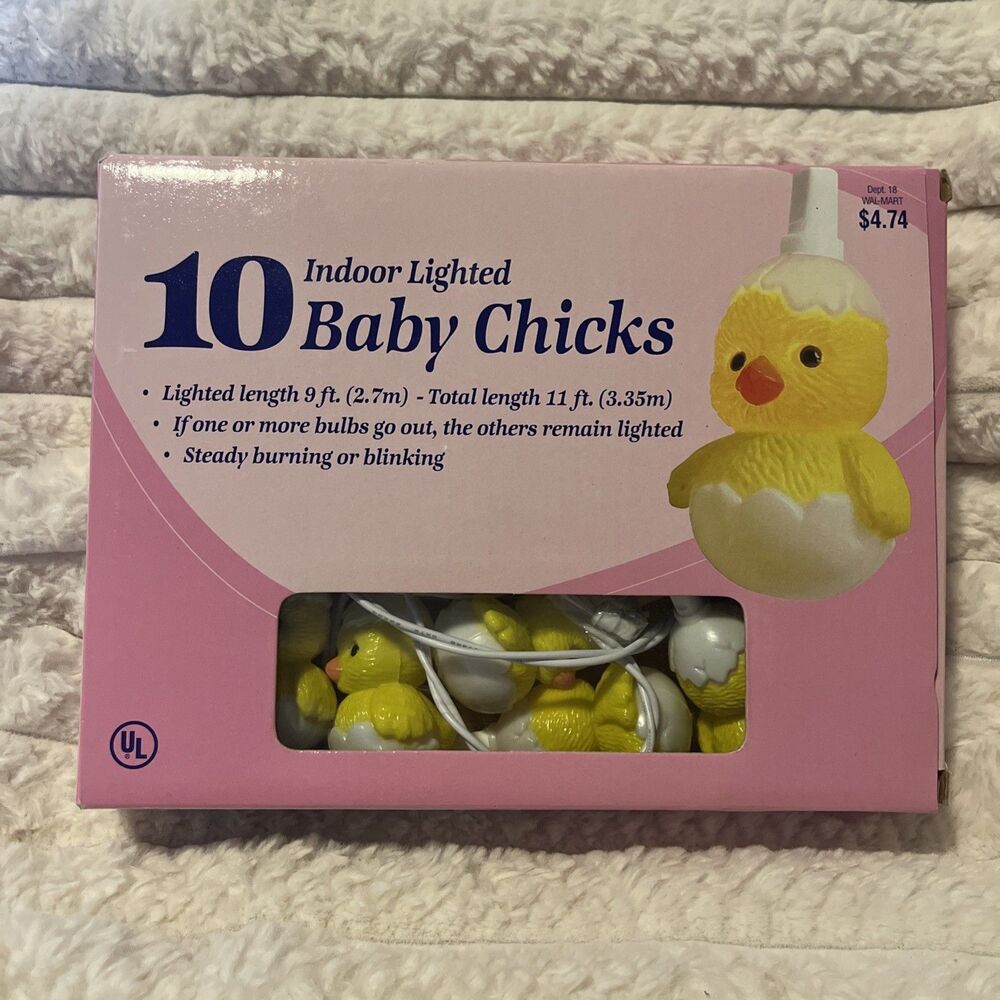 Vintage Baby Chicks Indoor Lighted String 10 Lights Easter 1 Strand Blow Mold